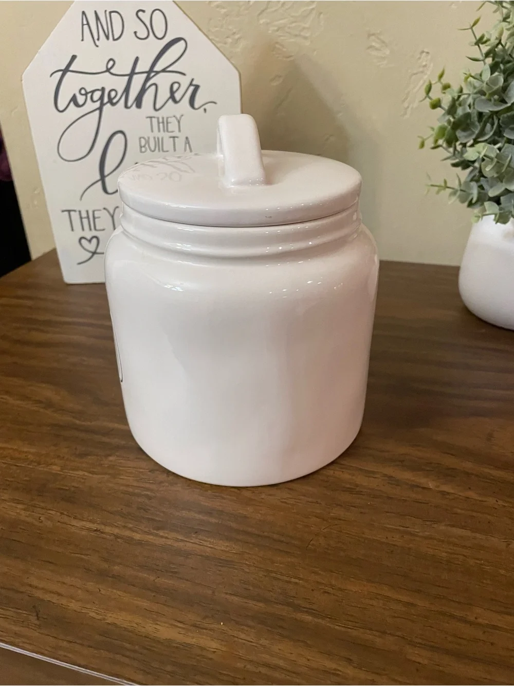Rae Dunn White Ceramic Canister with Black 'HOLD' Lettering